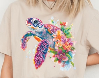 Floral Sea Turtle PNG: Beach Sublimation Design (Digital Download)