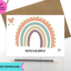 Printable Birthday Card, Rainbow Happy Birthday Card, , Greeting Card, Printable, Digital, Download