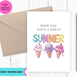 Cartão de verão para impressão, Fim da escola, Espero que você tenha um ótimo cartão de verão, Para impressão, Digital, Baixar, Cartão para professor, cartão para aluno
