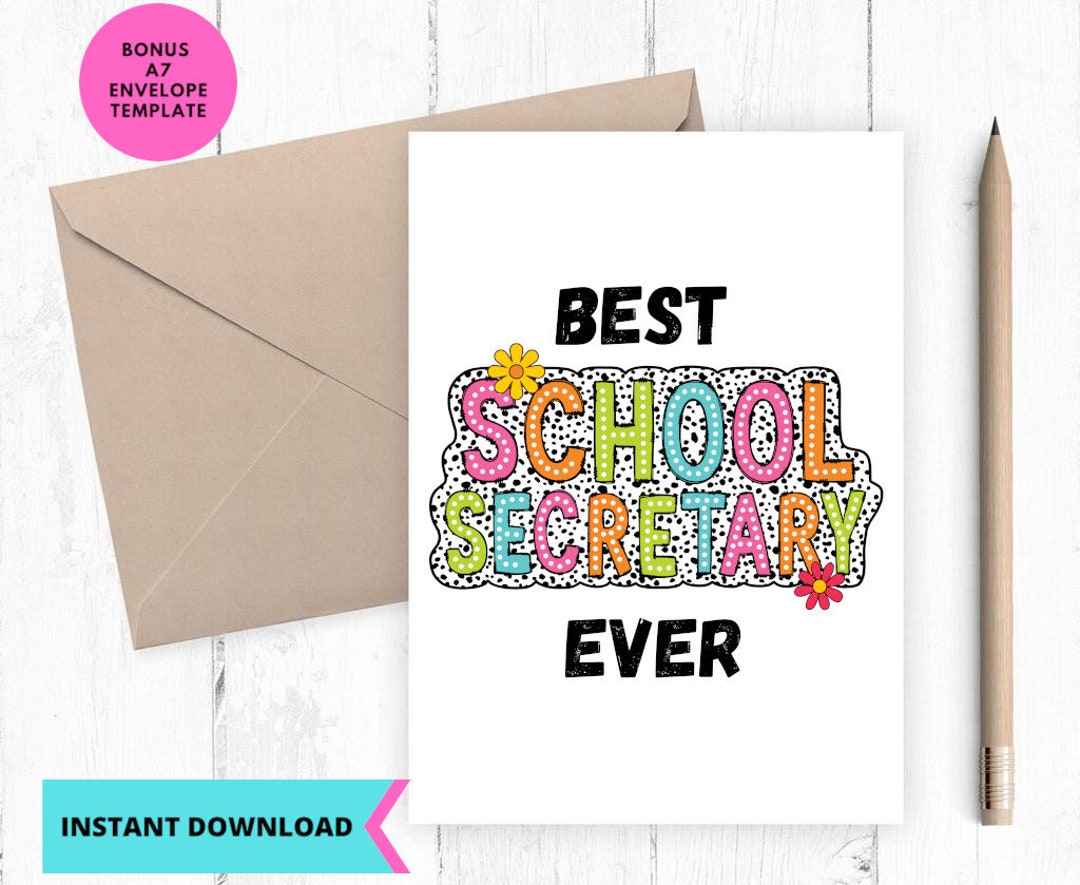 Printable School Secretary Appreciation Card, End of the Year School Card, Card for School