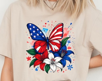Patriotic Butterfly PNG: 4th of July Floral Clipart (Digital Download)