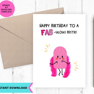 Carte d'anniversaire imprimable, carte de joyeux anniversaire, bestie fabuleuse, meilleur ami, anniversaire d'un ami, carte drôle, imprimable, numérique, téléchargement