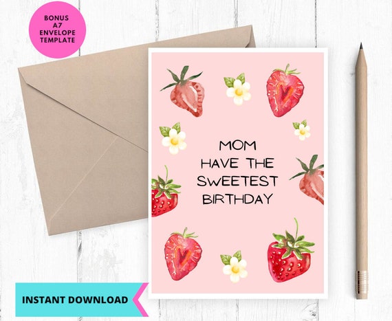 Printable Mom Birthday Card Birthday Card for Mom Sweetest - Etsy