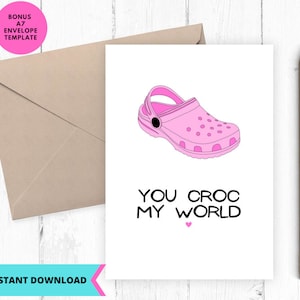 Druckbare Liebeskarte, Valentinstagskarte, Croc My World Karte, sofortiger Download, bedruckbar, digital, pdf