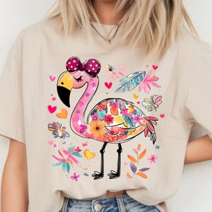 Floral Flamingo PNG: Coquette Hearts, Summer Sublimation (Digital Download)