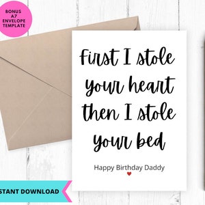 Carte d'anniversaire imprimable, carte de joyeux anniversaire papa, j'ai volé votre lit, carte d'anniversaire, carte de voeux, imprimable, numérique, téléchargement