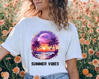 Summer Vibes PNG: Beach Sunset Design (Digital Download)