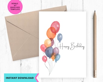 Balloons Birthday Card: Printable Greeting Card (Digital Download)