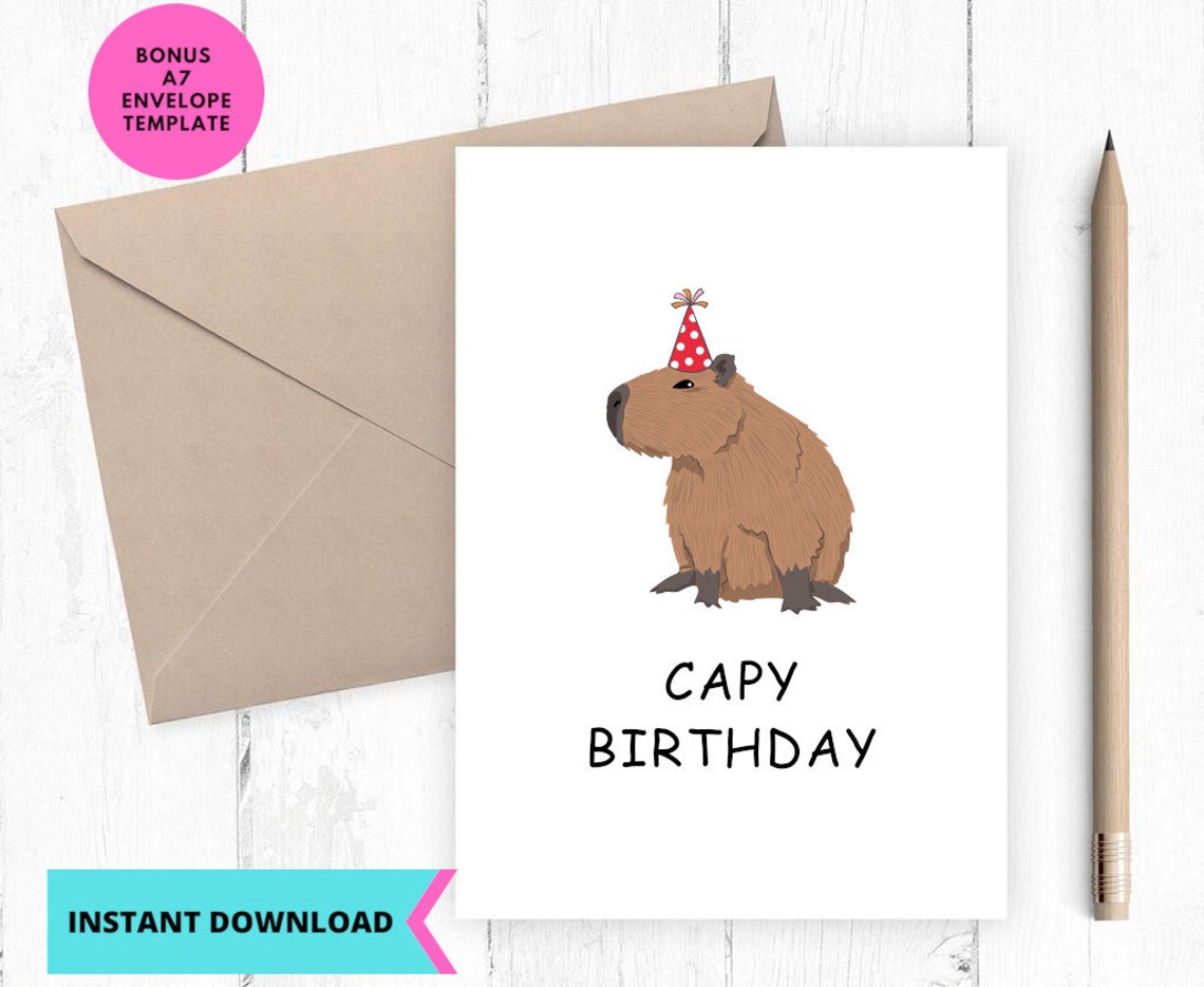 Printable Birthday Card, Capy Birthday Card, Greeting Card, Printable ...