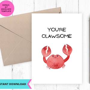 Carte d'encouragement imprimable, vous êtes génial, carte You're Clawsome, téléchargement immédiat, imprimable, numérique, pdf