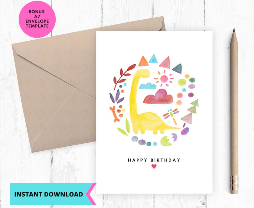 Printable Kids Birthday Card, Children Birthday Card, Dinosaur Birthday ...