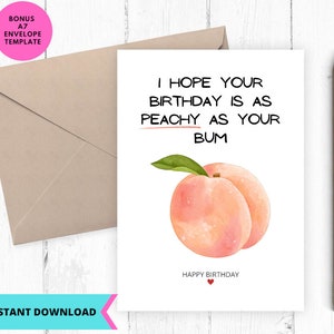 Cartão de aniversário para impressão, Cartão de aniversário engraçado, Cartão de aniversário pêssego, download instantâneo, Para impressão, Digital, pdf