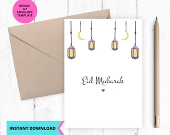Printable Eid Mubarak Card: Lantern Design (Digital Download)