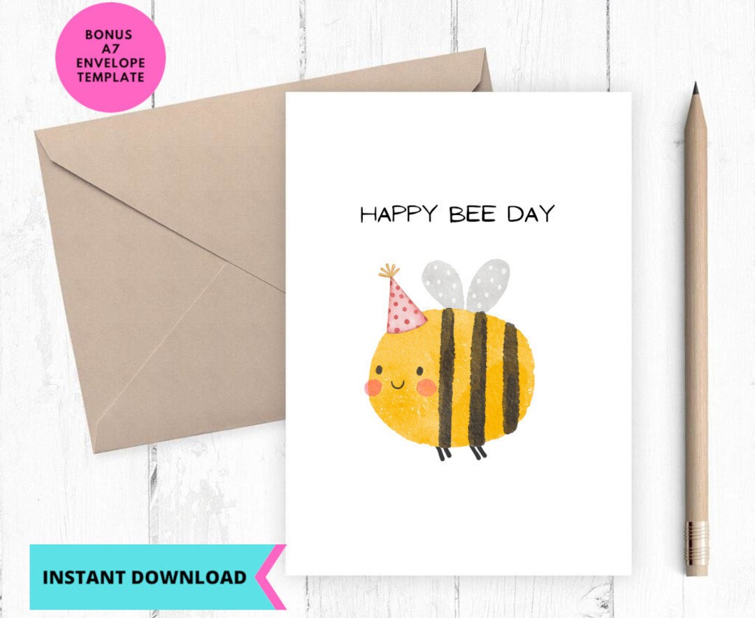 Printable Birthday Card, Bee Birthday Card,pdf Birthday Card , Greeting ...