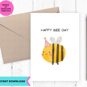 Carte d'anniversaire imprimable, carte d'anniversaire abeille, carte d'anniversaire pdf, carte de voeux, imprimable, numérique, téléchargement, pour les amateurs d'abeilles, anniversaire numérique