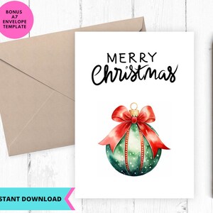 Printable Christmas Card, Merry Christmas, Christmas Tree, Christmas Ornament, Ball, instant download, Printable, Digital, pdf