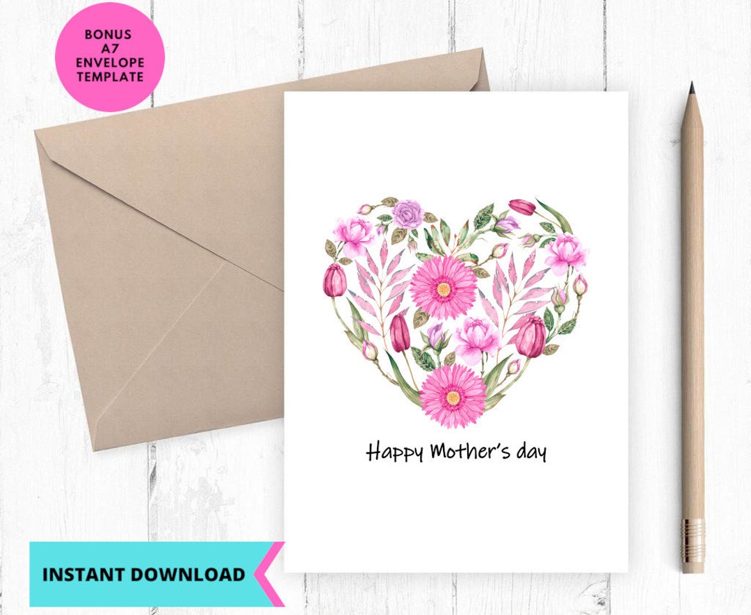 Floral Heart Mothers Day Card: Printable Greeting Card (digital ...