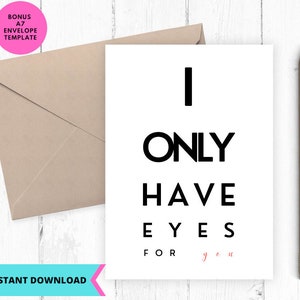 Tarjeta de amor imprimible, Tarjeta "Solo tengo ojos para ti", Tarjeta de San Valentín, descarga instantánea, Imprimible, Digital, pdf