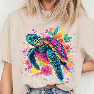 Floral Turtle PNG – Tropical Watercolour Sea Turtle Clipart for Beach Shirts & Sublimation Projects,  Mugs and Crafts, DTF Transfer Clipart