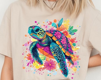 Floral Sea Turtle PNG: Tropical Watercolor Clipart (Digital Download)