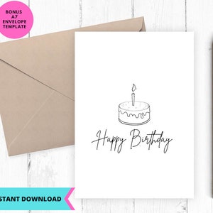 Geburtstagskarte zum ausdrucken, einfache Geburtstagskarte, minimalistische Geburtstagskarte, Kuchen Karte, Grußkarte, bedruckbar, Digital, Download