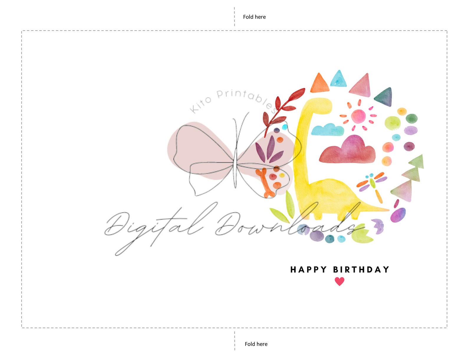 Printable Kids Birthday Card, Children Birthday Card, Dinosaur Birthday