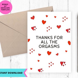 Tarjeta de amor imprimible, tarjeta de "te amo", tarjeta de agradecimiento por los orgasmos, descarga instantánea, imprimible, digital, pdf