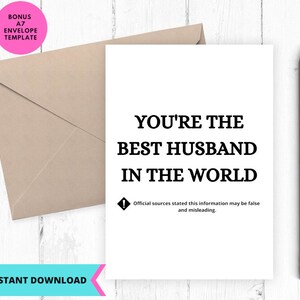 Printable Anniversary Card, Cute Anniversary card, Best Husband in the World Card, instant download, Printable, Digital, pdf