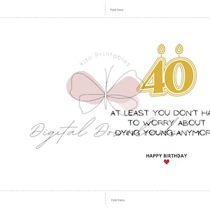 Printable Birthday Card, Funny Birthday Card, 40th Birthday Card ...