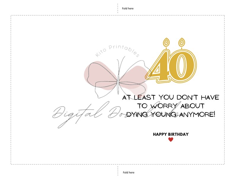 Printable Birthday Card, Funny Birthday Card, 40th Birthday Card ...