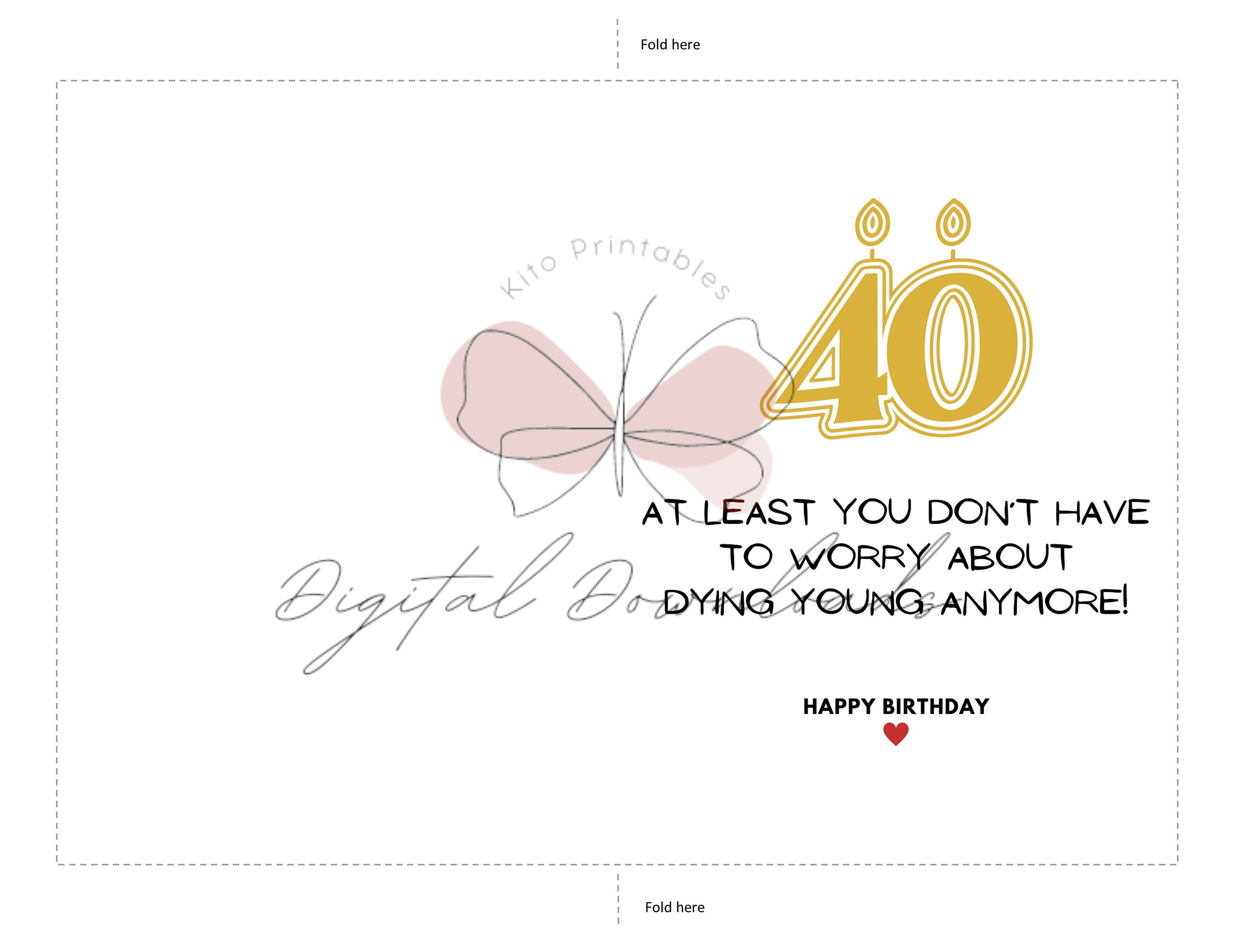 Printable Birthday Card, Funny Birthday Card, 40th Birthday Card ...