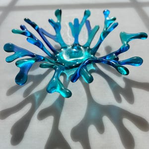 FUSED GLASS coral bowl blue and green D-102
