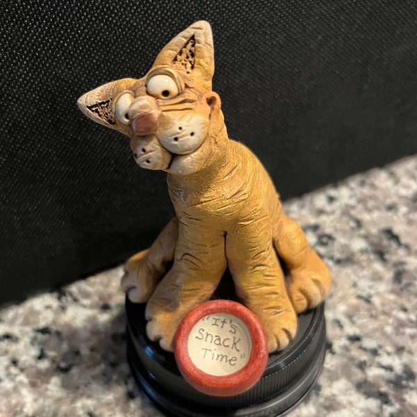 Cute Kitty Who is Ready for a Snack, Hi-fired OOAK handmade stoneware animal sculpture