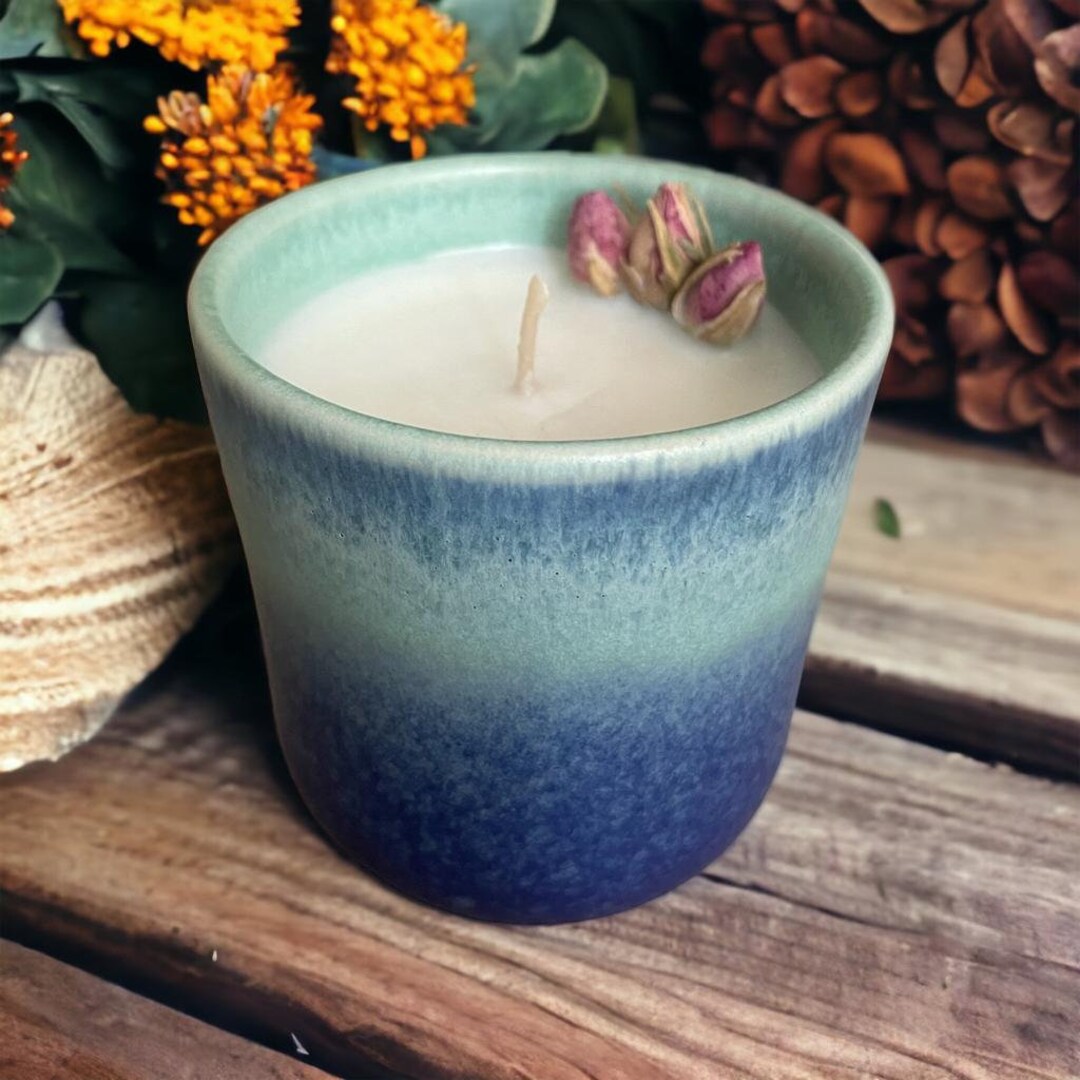 Crystal Candle With Dried Flowers and Gemstones in Ceramic Pot Etsy