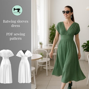 Tijdloze vleermuis mouwen jurk voor dames | PFD naaipatroon| Flatterend en Makkelijk te maken | heldere werkbeschrijving