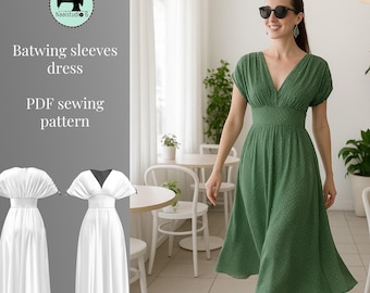Batwing sleeves dress sewing pattern size EU 34 to 52 | US 2 to 20 | sewing level: experienced beginners