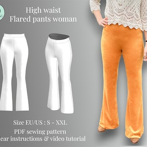 Flared pants High Waist | pdf sewing pattern | clear work description and video tutorial | size EU/US S-XXL | pattern for beginners
