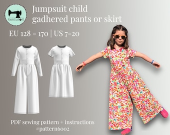 Combinaison avec pantalon large ou jupe pour enfants | patron de couture pdf avec tutoriel clair | taille EU 128 - 170 US 7-20