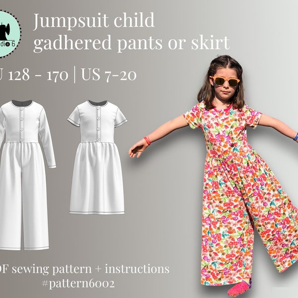 Combinaison avec pantalon large ou jupe pour enfants | patron de couture pdf avec tutoriel clair | taille EU 128 - 170 US 7-20