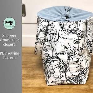 裏地付き巾着型ショッパーバッグ｜PDF型紙｜分かりやすい説明書と動画チュートリアル｜簡単に縫える