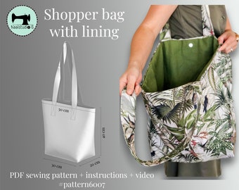 basic pattern shopper tote bag with lining easy to sew PDF sewing pattern tote bag Pattern totebag incl. clear instructions video