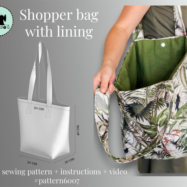 basic pattern shopper tote bag with lining easy to sew - PDF sewing pattern tote bag - Pattern totebag - incl. clear instructions & video