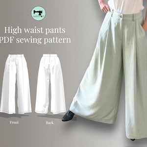 High waist wide leg pants | pdf sewing pattern | work description and video tutorial | size EU 34-52 US 2-20 | experienced beginners