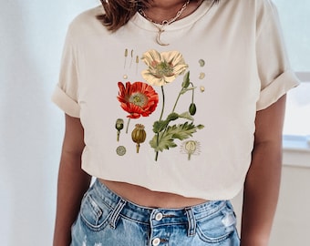 Poppy botanical art shirt | Cottagecore shirt | Goblincore tee | Light Academia clothing | Gift for Nature lover | Vintage Poppy shirt