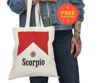 Retro Scorpio Tote Bag | Scorpio Zodiac Horoscope Gift | Funny Astrology | MCM Bag | November October Birthday | Scorpio Gifts, Canvas tote