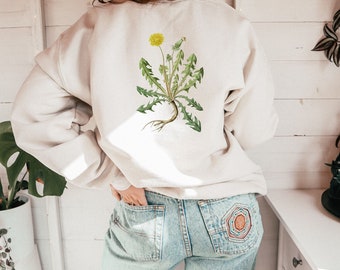 Dandelion botanical art sweatshirt |Wildflower tee | Dandelion Sweatshirt | Cottagecore clothing | Dark Academia Gift | fairycore clothing