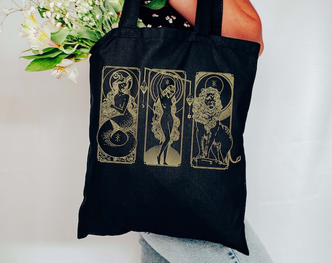Personalized Tote Bag with Custom BIG THREE Astrology Signs - Sun, Moon, and Rising Signs | Zodiac Sign Canvas Tote Bag for Gifting