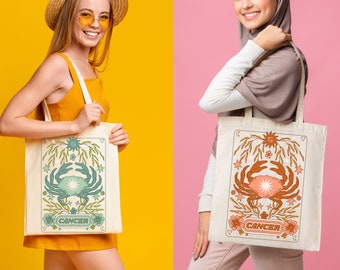 Groovy Cancer Zodiac 70s Style Tote | Cancer Birthday Astrology sign Gift Bag | June & July Birthday Astrology Sign Gift | Cancer star sign