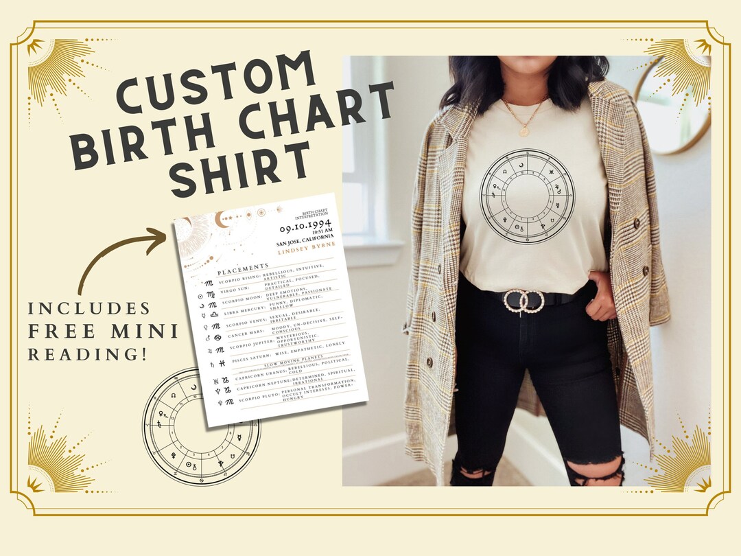 Custom Horoscope Astrology Birth Chart Shirt Includes a Free Mini