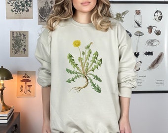 Dandelion botanical art sweatshirt |Wildflower tee | Dandelion Sweatshirt | Cottagecore clothing | Dark Academia Gift | fairycore clothing